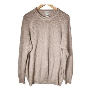 LL Bean Roll Neck Sweater Mens Large Cotton Textured Knit Tan Fisherman Preppy